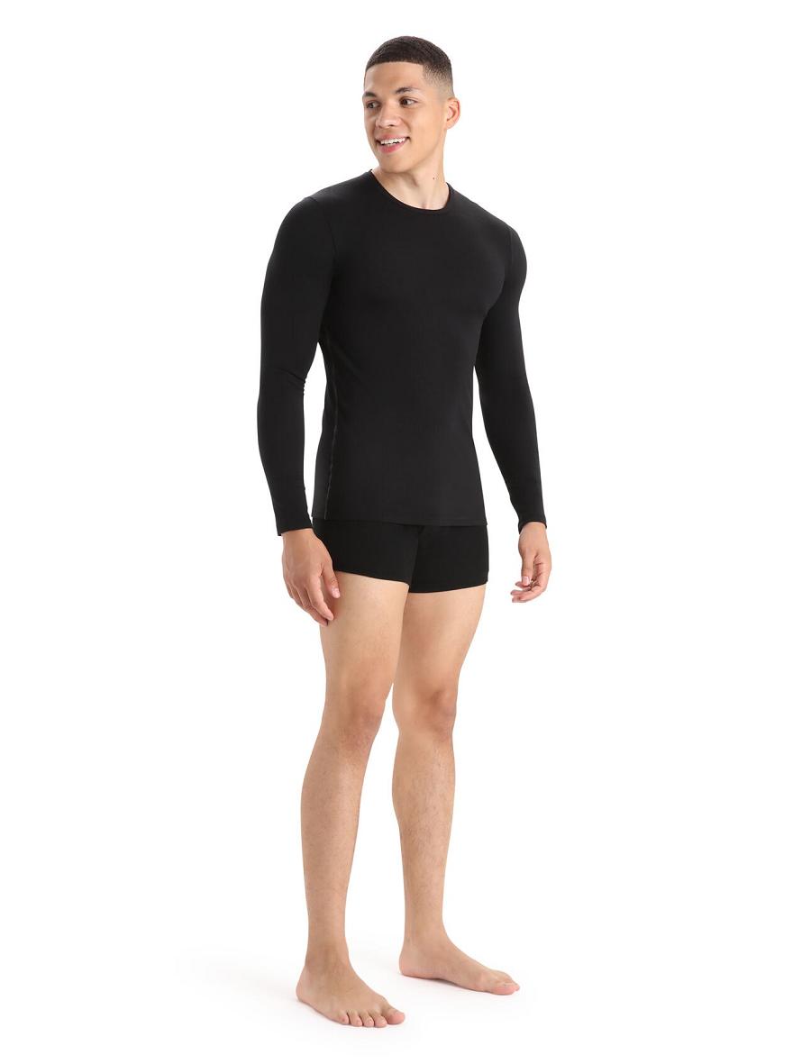 Black Icebreaker Merino Anatomica Long Sleeve Crewe T-Shirt Men's Underwear | AU 1292BEXC